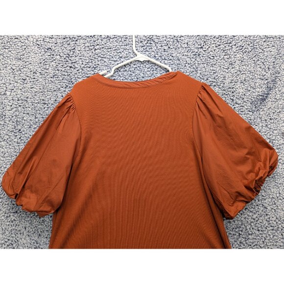 Old Navy Puff Sleeve Ribbed Top Womens 2XL Cottagecore Peasant Boho Burnt Orange - Picture 8 of 13